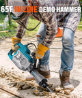 Powerful 1700W Corded Demolition Jack Hammer With 31 Pound Weight Delivers 1900 BPM And 55 Joules For Aggressive Concrete Pavement Brick And Tile Breaking Includes Carrying Case Flat Chisel And Bull Point Chisels For Construction And Renovation Projects in use breaking concrete