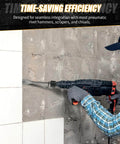 Person using 10 Piece Pneumatic Air Hammer Chisel Set For Demolition And Metal Shaping, Heavy Duty High Carbon Steel