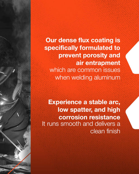 Close-up of Aluminum E4043 Stick Electrode Rods for Welding, highlighting dense flux coating benefits for porosity prevention.