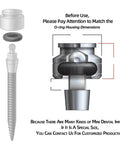 Diagram showing components of mini dental implant with Three Handy Buna-N O Ring Seal Kit With Three Easy Sizes For Mini Dental Implants Replacement, Includes 001 Size 0.029 ID X 0.04 W, 002 Size 0.042 ID X 0.050 W, 003 Size 0.056 ID X 0.060 W, 36 O Rings Total.