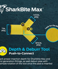 SharkBite Max Brass Push Depth Gauge And Deburring Tool For Copper And Plastic Pipe, 1/2 to 1 Inch Insertion Depth, Pipe Sizes Labelled