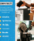 High-performance descaler tablets being used in Nespresso and Keurig coffee machines for limescale removal.