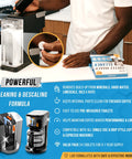Person using high-performance descaler tablets for coffee machines, compatible with Nespresso, Keurig, and other brands.