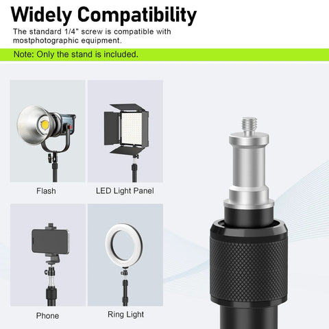 Diagram showing Two Pack Desk Mount With 1/4 And 3/8 Inch Screws And Ball Head, compatible with flash, LED light, phone, and ring light.