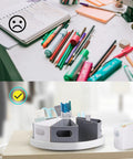 360 Degree Rotating Desk Organizer With Nine Deep Bins And A 12 Inch Lazy Susan Turntable for office supplies on desk