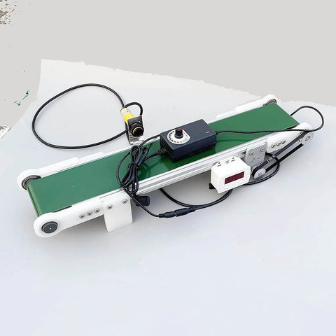 Desktop Conveyor Belt 1000mm Long 10cm Wide With Wear Resistant Anti Static PVC Belt For Smooth Transport Ideal For Physics Friction Experiments Includes Automatic Counter And Adjustable Speed 1.8 To 7.6 Centimeters Per Second 116 RPM