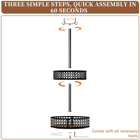 Assembly steps for Heavy Duty 2 Tier Lazy Susan Organizer, Detachable Metal Rotating Spice Rack with Wood Panels