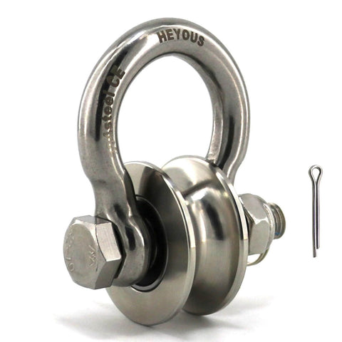 Detachable U Shaped Pulley with Large Size Long Screw Groove Pulley Wheel Track Fixed Pulley Suitable for Wire Rope Traction Small Crane Salvage System Pulley Model Silver in stainless steel with 48mm wheel shown