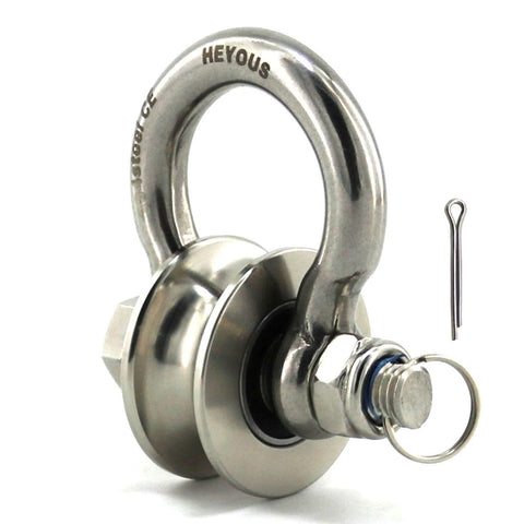 Detachable U Shaped Pulley with Large Size Long Screw Groove Pulley Wheel Track Fixed Pulley Suitable for Wire Rope Traction Small Crane Salvage System Pulley Model Silver, stainless steel, side view