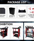 Auto Detailing Cart On Wheels Three Tier Rolling Detail Organizer With Long Hanging Plate And Hooks And Hanging Bucket And Cat Ear Basket For Garage Workshop And Repair Shop Pro Grade Durable Polyamide Shelves Built For Heavy Tool Storage And Easy Access with package list and exhibition view