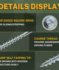 Image showing features of Pocket Hole Screws 1-1/4 Inch, 600 PCS Interior Pocket Screw #8 x 1-1/4", including square drive and sharp tip.