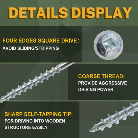 Image showing features of Pocket Hole Screws 1-1/4 Inch, 600 PCS Interior Pocket Screw #8 x 1-1/4", including square drive and sharp tip.