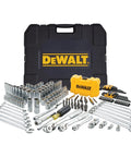Pro Grade Mechanic Tool Set With Case By DeWalt, 168 Piece Socket Set Metric And Standard, assorted tools displayed