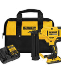 DEWALT 20V MAX cordless 18GA brad nailer kit with brushless motor, charger, and carrying bag for precise trim work