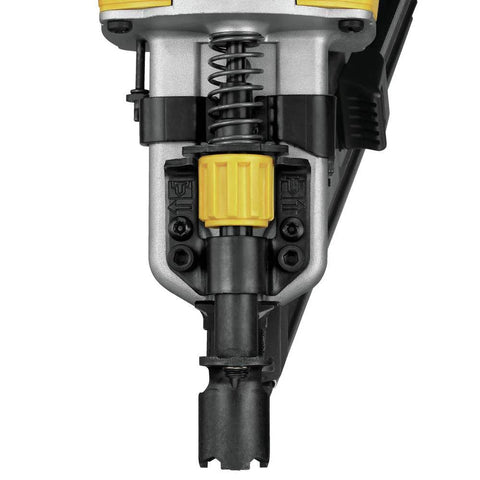 Close-up view of DEWALT 20V MAX XR Framing Nailer delivers cordless, dual-speed power with adjustable depth mechanism