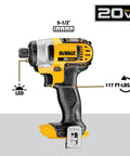 DEWALT 20V Max impact driver with LED light, 5-1/2 inch length, compact design ideal for 20V Max Cordless Drill And Impact Driver Combo Kit.