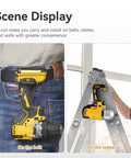 DeWalt Belt Clips 6-Pack Stainless Steel Clip Set With Screws for 20V Power Tools N268241 N086039 attached to a belt and ladder.