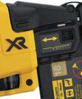 Close-up of DEWALT 20V MAX cordless 18GA brad nailer kit showing adjustable depth settings and brushless motor