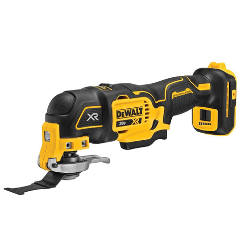 Side view of DEWALT 20V MAX XR Cordless Oscillating Multi Tool With Variable Speed Brushless Motor LED Work Light, includes blades
