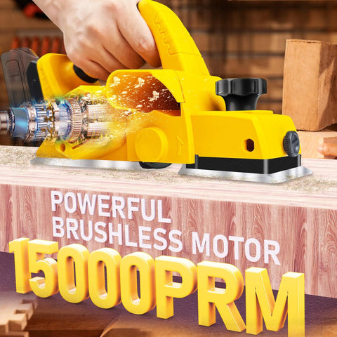 Dewalt Cordless Handheld Planer For Woodworking Compatible With 20V Max Battery No Battery Brushless Electric Power Planer 15000 RPM Three And A Quarter Inch Wood Planer For Carpenters And Diy Home Projects showcasing powerful brushless motor on wooden surface.