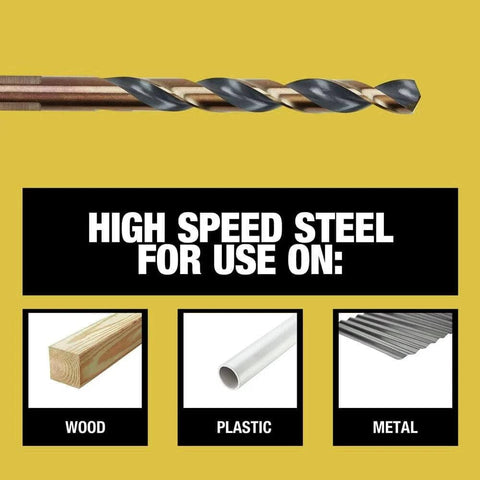 21-Piece Black Oxide Drill Bit Set With 135 Degree Split Point And 31 Degree Helix Model DWA1181 for wood, plastic, metal use