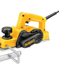 DEWALT 3-1/4 Inch Hand Planer Kit with a 5.5 Amp motor visible, featuring durable carbide blades and portable design for woodworking.