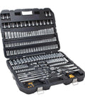 Pro Grade 192 Piece Mechanics Tool Set With One Quarter Inch, Three Eighths Inch, And One Half Inch Drive Sockets in open case