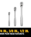 Pro Grade 192 Piece Mechanics Tool Set With One Quarter Inch, Three Eighths Inch, And One Half Inch Drive Sockets, SAE And Metric Wrenches, Ratchets, Extensions, Hex Keys, Adapters, And A Hard Shell Case For Home DIY And Pro Shop By DEWALT ratchets