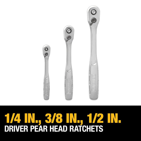 Pro Grade 192 Piece Mechanics Tool Set With One Quarter Inch, Three Eighths Inch, And One Half Inch Drive Sockets, SAE And Metric Wrenches, Ratchets, Extensions, Hex Keys, Adapters, And A Hard Shell Case For Home DIY And Pro Shop By DEWALT ratchets