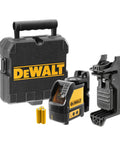 Compact Self Leveling Red Cross Line Laser with case, batteries, and mounting bracket, ideal for fast, precise layouts.