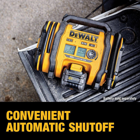 DEWALT Tire Inflator Portable Air Compressor 20V MAX, Car Air Pump with Automatic Shut Off, LED Light on truck bed