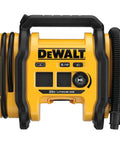 Front view of DEWALT Tire Inflator Portable Air Compressor 20V MAX, Car Air Pump with Automatic Shut Off, LED Light, Tool Only (DCC020IB).