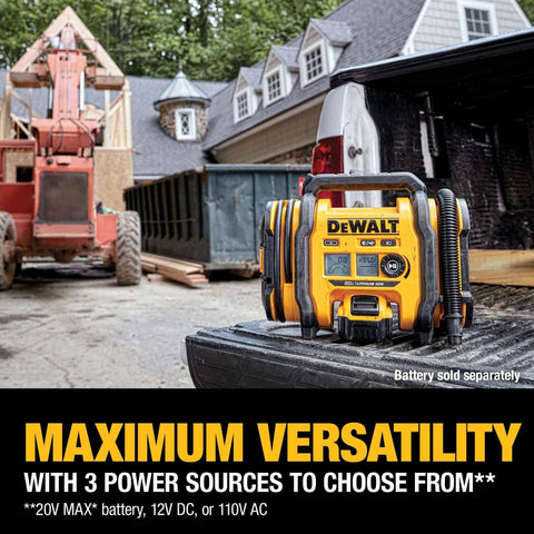 DEWALT Tire Inflator Portable Air Compressor 20V MAX, Car Air Pump with Automatic Shut Off, LED Light on truck bed