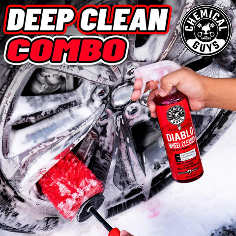 Person using Diablo Wheel Cleaner Spray Two Pack 16 Oz Bottles Safe On Chrome Aluminum Painted Powder Coated And Custom Wheels