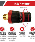 Dial-N-Wash adjustable pressure washer regulator with M22 connections for up to 4500 PSI pressure and cold water use.