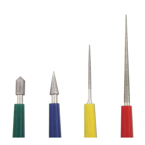 Diamond Tipped Bead Reamer Set For Jewelry Making With Color Coded Plastic Handles A Four Piece Steel Diamond Drill Kit To Enlarge Holes And Smooth Edges