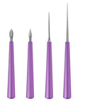 Four Piece Diamond Tipped Bead Reamer Set Hole Enlarger Tools For Glass Plastic Metal Wood Beads Jewelry Making Beading Hole Opener Kit Purple Color Pack on display