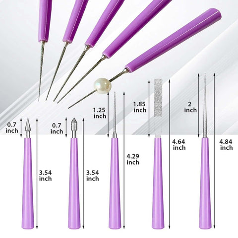 Diamond Tipped Pro Grade Bead Reamer Set For Jewelry Making And Beading Tools 10 Piece Kit with stainless steel shafts.
