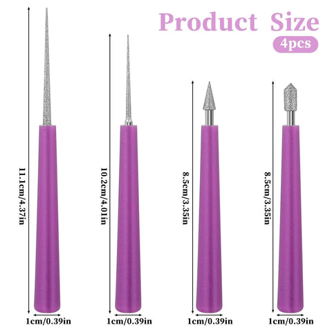 Diamond Tipped Bead Reamer Set 4 Pcs For DIY Jewelry Making And Beading Hole Enlarger Tool with Stainless Steel Handles