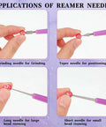 Diamond Tipped Bead Reamer Set 4 Pcs for DIY jewelry making and beading tool shown enlarging and smoothing bead holes.