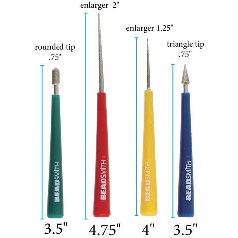 Diamond Tipped Bead Reamer Set For Jewelry Making With Color Coded Plastic Handles A Four Piece Steel Diamond Drill Kit