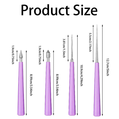 Diamond Tipped Bead Reamer Set For Jewelry Making 4 Piece Bead Hole Enlarger And Burr Remover Kit with size details.