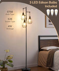 70 Inch Farmhouse Floor Lamp With Diamond Cage Shade And Dimmable Lighting Includes Three LED Edison Bulbs Rustic Tree Corner Accent For Living Room Bedroom Or Office Black Finish Modern Cozy Vibe Lighting.