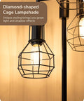 Close-up of Dimmable Farmhouse Floor Lamp with Industrial Style Standing Light for Living Room and Bedroom, diamond-shaped shade.