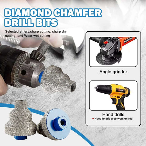 Versatile Diamond Step Chamfer Drill Bit Set Diamond Brazed With Multi Layer Tapered Reamer 20mm 35mm 50mm shown with tools