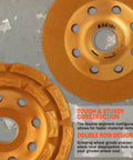 Diamond Concrete Grinding Wheel Four And One Half Inch Double Row Segmented Cup for angle grinder, shown close-up on concrete.