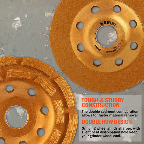 Diamond Concrete Grinding Wheel Four And One Half Inch Double Row Segmented Cup for angle grinder, shown close-up on concrete.