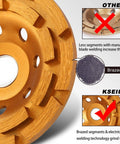 4.5 inch diamond concrete grinding wheel with double-row segments and brazed welding detail for angle grinders.