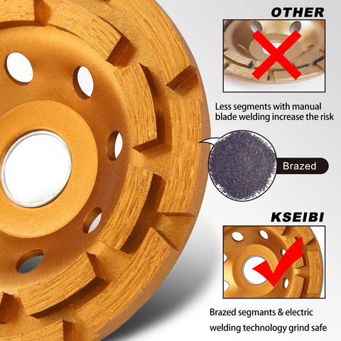 4.5 inch diamond concrete grinding wheel with double-row segments and brazed welding detail for angle grinders.