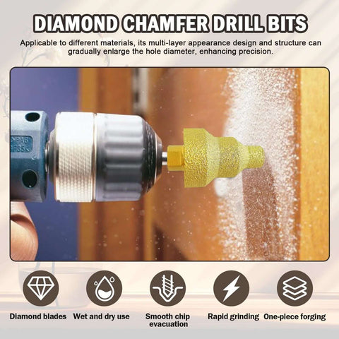 Diamond Cone Drill Bit Set With Multi Layered Tapered Reamer For Drilling Holes In Metal Wood Concrete Tile Marble And Engineered Stone Includes 20mm 35mm And 50mm Sizes For Fast Clean Cuts And Long Lasting Cutting Life in use on wood surface